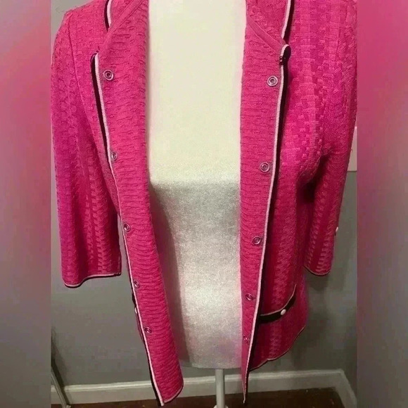 Ming Wang Barbie Pink Cardigan 3/4 sleeves Size Petite Small - Picture 6 of 10